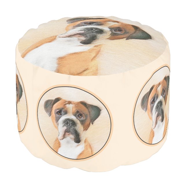 Boxer Dog Painting Uncropped Original Animal Art Pouf (Angled Back)