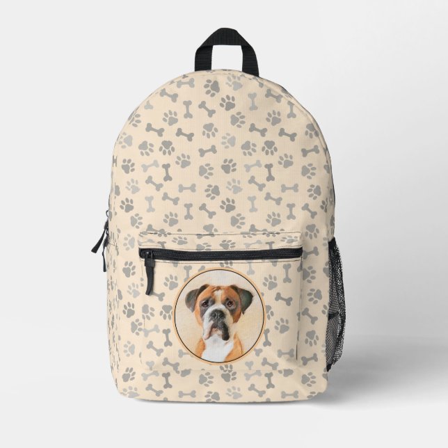 Boxer Dog Painting Uncropped Original Animal Art Printed Backpack (Front)