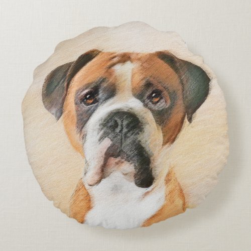 Boxer Dog Painting Uncropped Original Animal Art Round Pillow