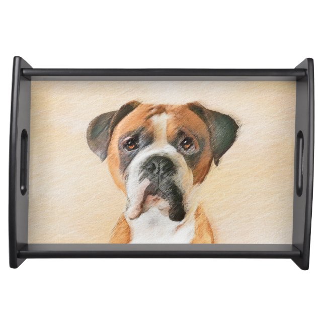 Boxer Dog Painting Uncropped Original Animal Art Serving Tray (Front)