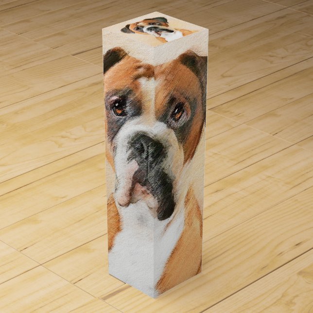 Boxer Dog Painting Uncropped Original Animal Art Wine Box (Front)