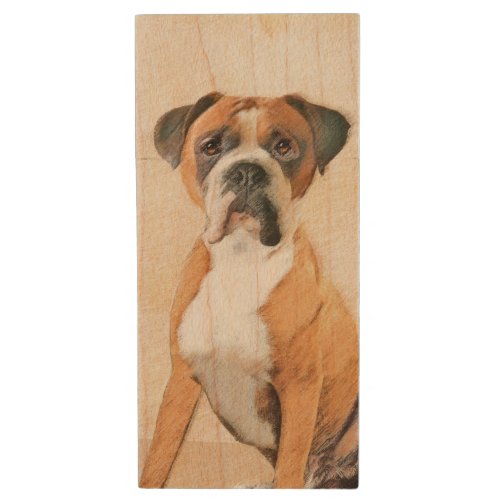 Boxer Dog Painting Uncropped Original Animal Art Wood Flash Drive