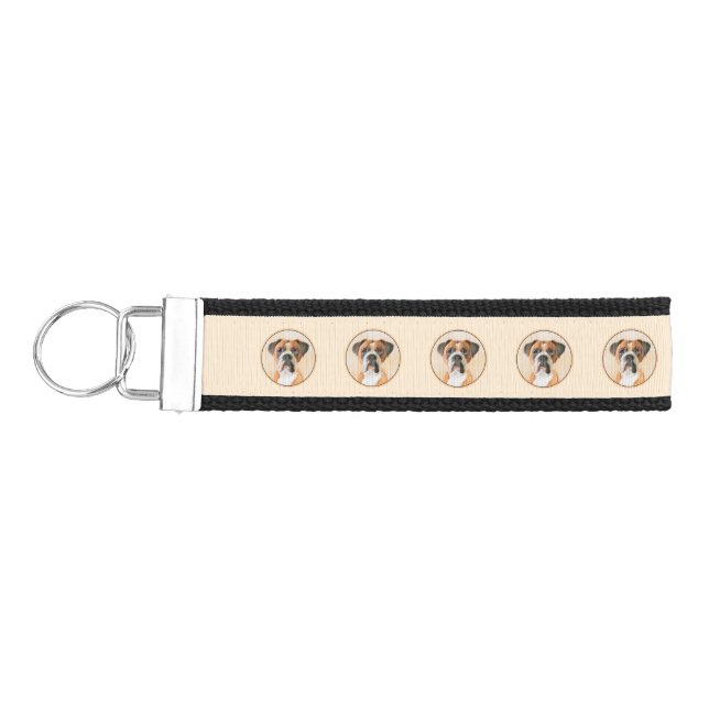 Boxer Dog Painting Uncropped Original Animal Art Wrist Keychain (Keys on Left)