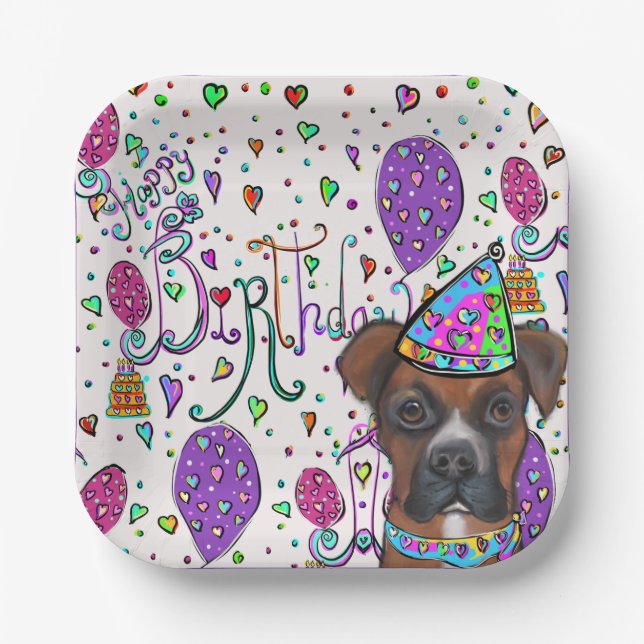 Boxer Dog Paper Plates (Front)