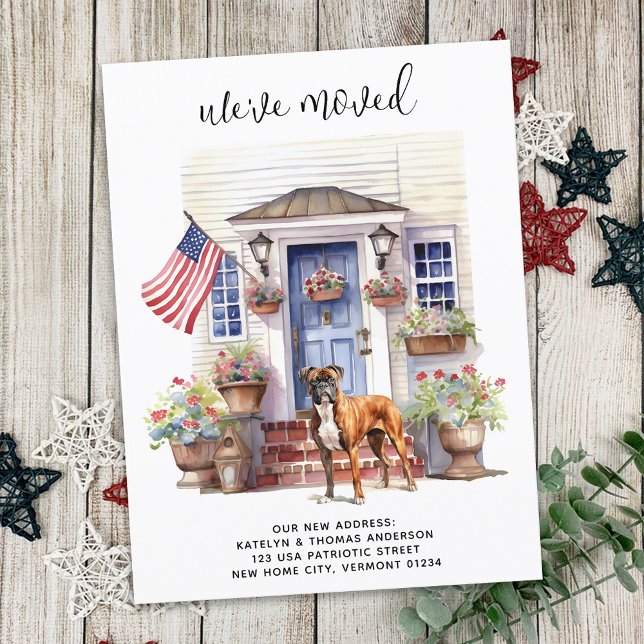 Boxer Dog Patriotic Personalized Pet Moving Announcement Postcard (Creator Uploaded)