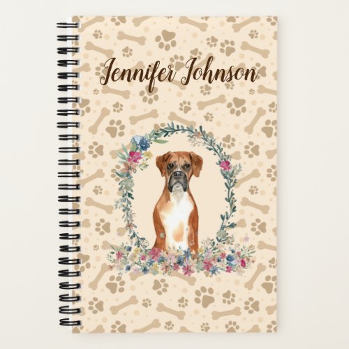 Boxer Dog Paw Print  Floral Cute Notebook