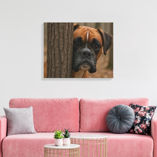 Boxer Dog Peek a Boo Canvas Print (Insitu(LivingRoom))