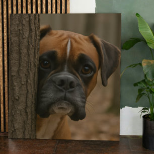 Boxer Dog Peek a Boo Faux Canvas Print