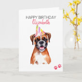 Boxer Dog Personalized Happy Birthday  Card (Yellow Flower)