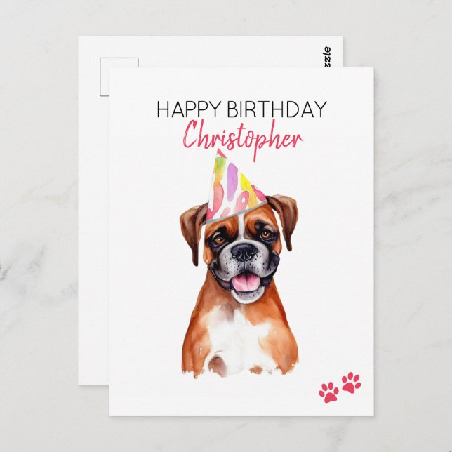 Boxer Dog Personalized Happy Birthday  Postcard (Front/Back)