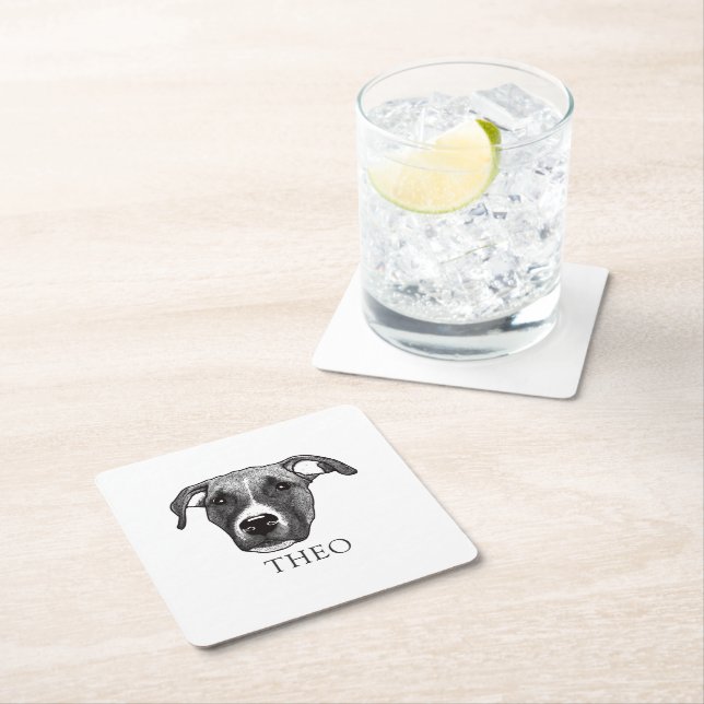 Boxer Dog Personalized Square Paper Coaster (Insitu)