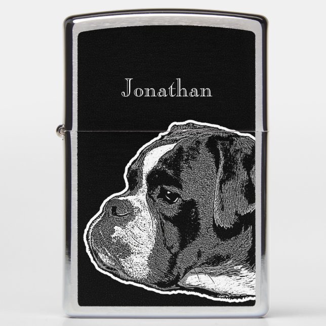 Boxer dog personalized zippo lighter (Front)