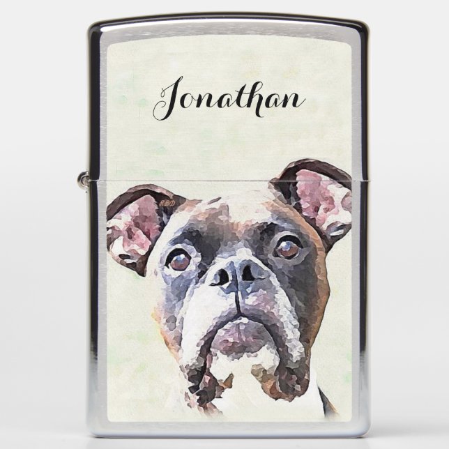 Boxer dog personalized zippo lighter (Front)