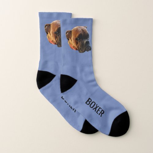 Boxer Dog Photo Blue Custom Socks