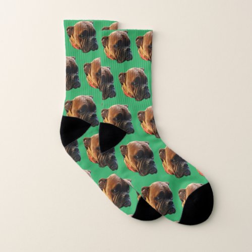 Boxer Dog Photo Bright Green Custom Socks