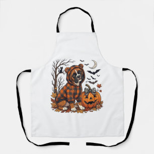 Boxer Dog Plaid Hoodie Halloween Pumpkin Bats_1 Apron
