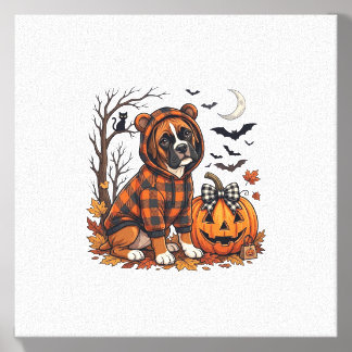 Boxer Dog Plaid Hoodie Halloween Pumpkin Bats_1 Canvas Photo Tile