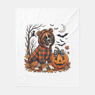 Boxer Dog Plaid Hoodie Halloween Pumpkin Bats_1 Fleece Blanket