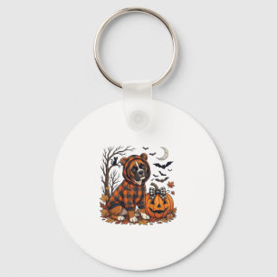 Boxer Dog Plaid Hoodie Halloween Pumpkin Bats_1 Keychain