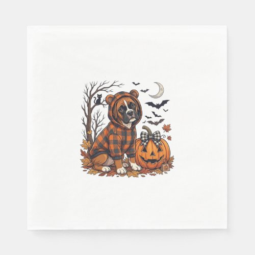 Boxer Dog Plaid Hoodie Halloween Pumpkin Bats_1 Napkins