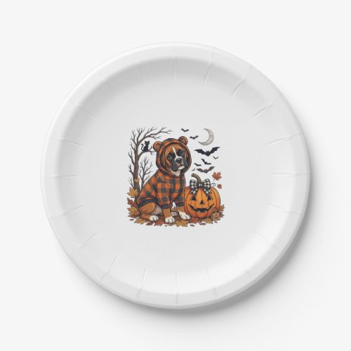 Boxer Dog Plaid Hoodie Halloween Pumpkin Bats_1 Paper Plates