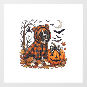 Boxer Dog Plaid Hoodie Halloween Pumpkin Bats_1 Window Cling