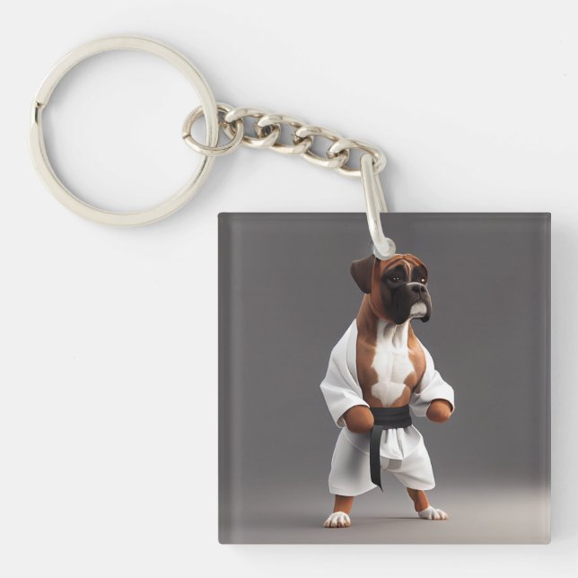 Boxer Dog Play Karate, Boxer Dog Karate Player Keychain (Front)