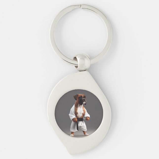 Boxer Dog Play Karate, Boxer Dog Karate Player Keychain (Front)