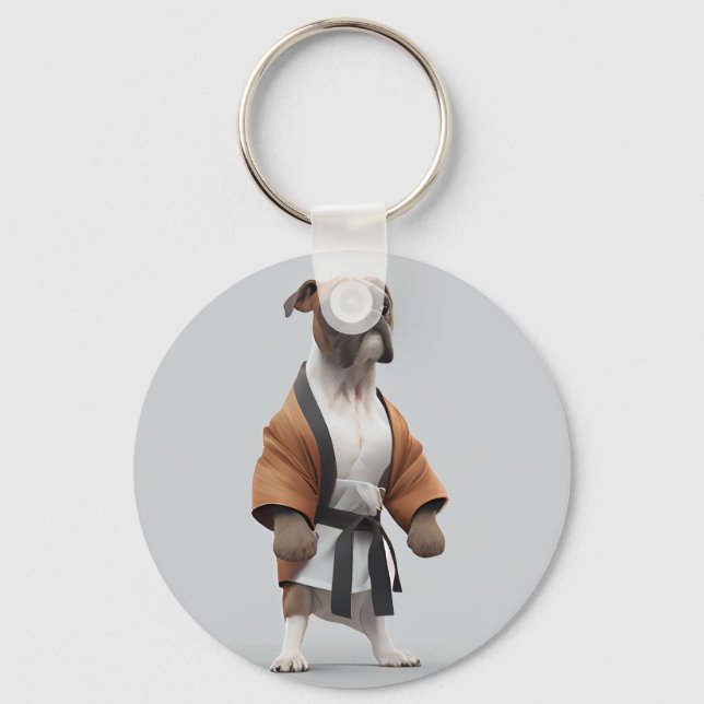Boxer Dog Play Karate, Karate Champion Boxer Dog Keychain (Front)