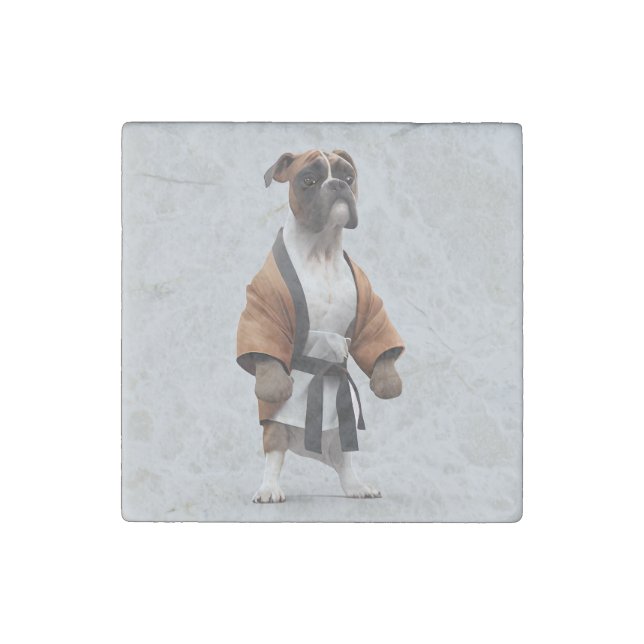 Boxer Dog Play Karate, Karate Champion Boxer Dog Stone Magnet (Front)