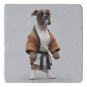 Boxer Dog Play Karate, Karate Champion Boxer Dog Trivet