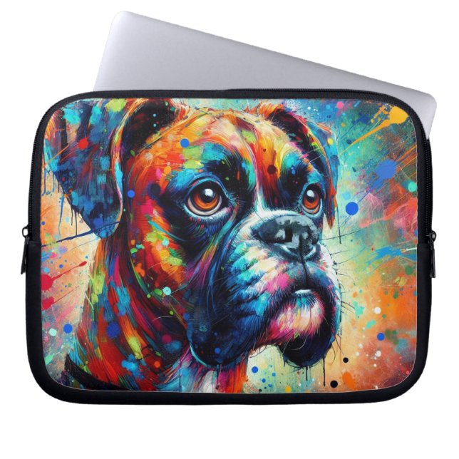 Boxer Dog Pop Art Whimsical Modern Retro-Inspired Laptop Sleeve (Front)