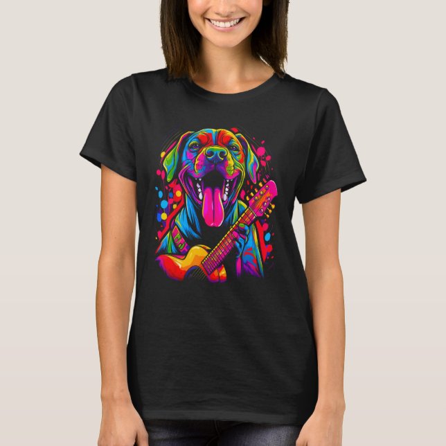 Boxer Dog Pop Guitarist T-Shirt (Front)
