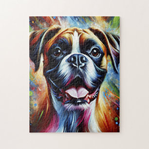 Boxer Dog Portrait Acrylic Art Print Dog Lover Jigsaw Puzzle