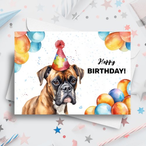 Boxer Dog Portrait Cute Pet Party Happy Birthday Card