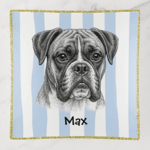 Boxer Dog Portrait Pet Name Trinket Tray