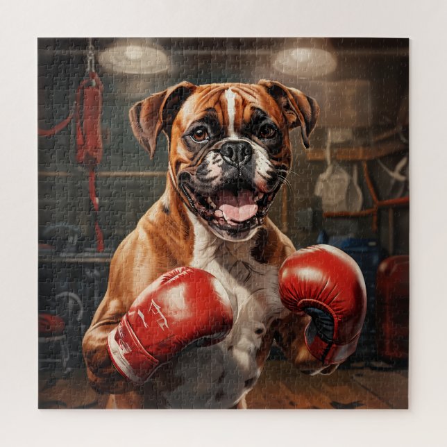 Boxer Dog Practicing Box in the Gym Vintage Jigsaw Puzzle (Vertical)