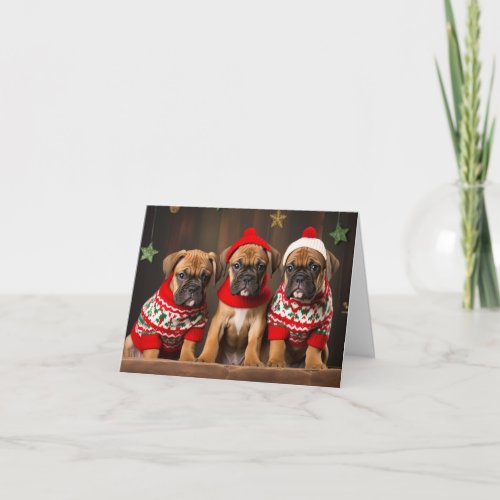 Boxer Dog Puppies Christmas Card