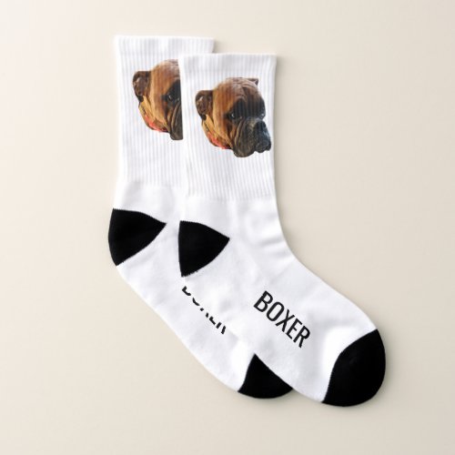Boxer Dog Puppy Photo White Brown Custom Socks