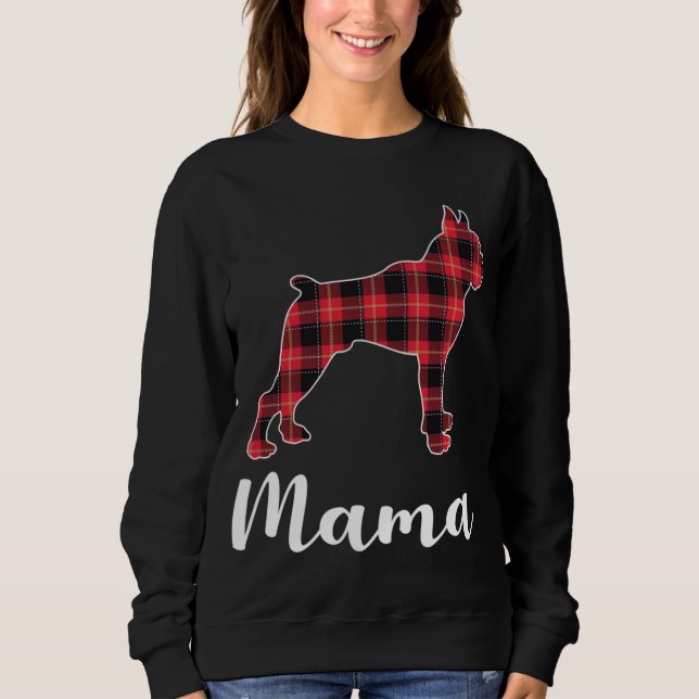 Boxer Dog Puppy Red plaid funny Christmas Sweatshirt (Front)