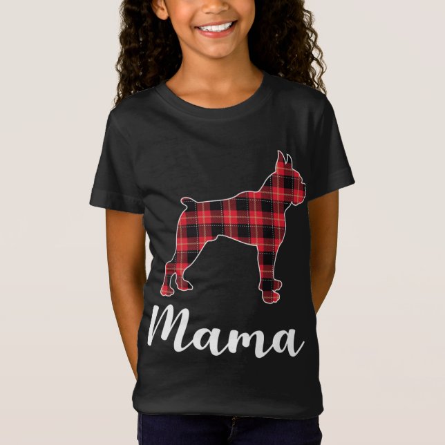 Boxer Dog Puppy Red plaid funny Christmas T-Shirt (Front)