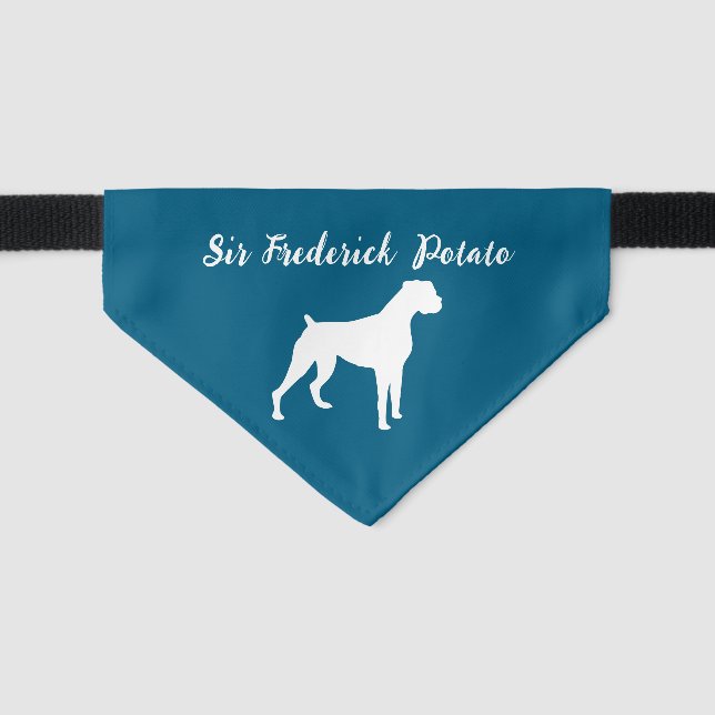 Boxer Dog Puppy Silhouette with Name Pet Bandana Collar (Front)