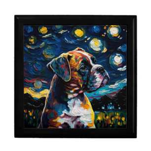 Boxer Dog Puppy Starry Night Van Gogh Style Gift Box