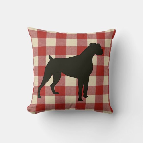 Boxer Dog  Red Country Plaid Throw Pillow