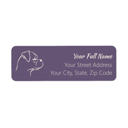 Boxer Dog Return Address Label Beige on Purple