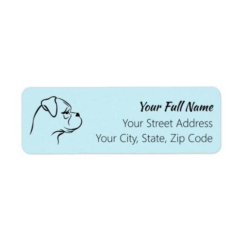Boxer Dog Return Address Label Black on Blue