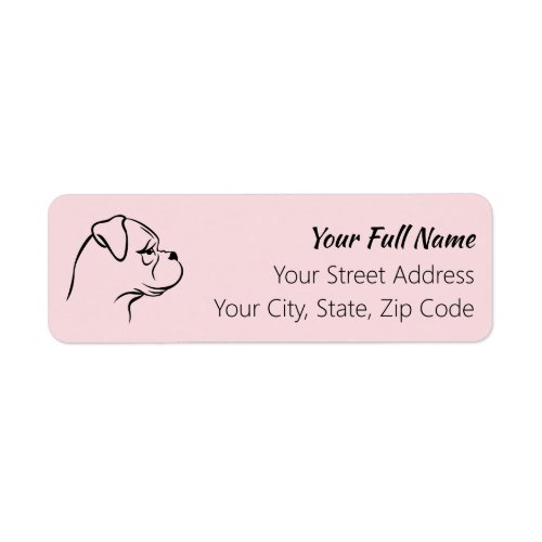 Boxer Dog Return Address Label Black on Pink