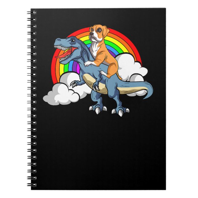 Boxer Dog Riding Dinosaur Trex German Deutscher Fu Notebook (Front)