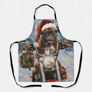 Boxer Dog Riding Motorcycle Christmas Apron