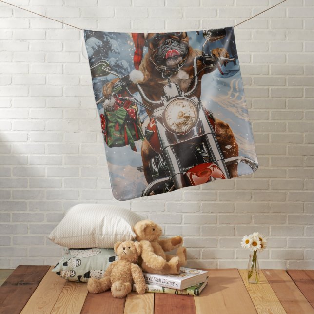 Boxer Dog Riding Motorcycle Christmas  Baby Blanket (In Situ)